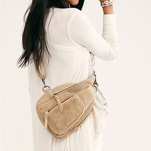 Free People Hudson Sling Bag – Beige Suede Crossbody